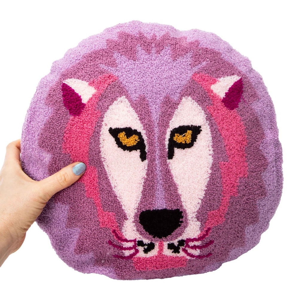 NWT Lion Face Embroidered Pink Purple Round Decorative Pillow 15x15” Tik Tok - Picture 3 of 4